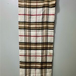 Cashmink Plaid Scarf with Red and Tan Accents- Stained